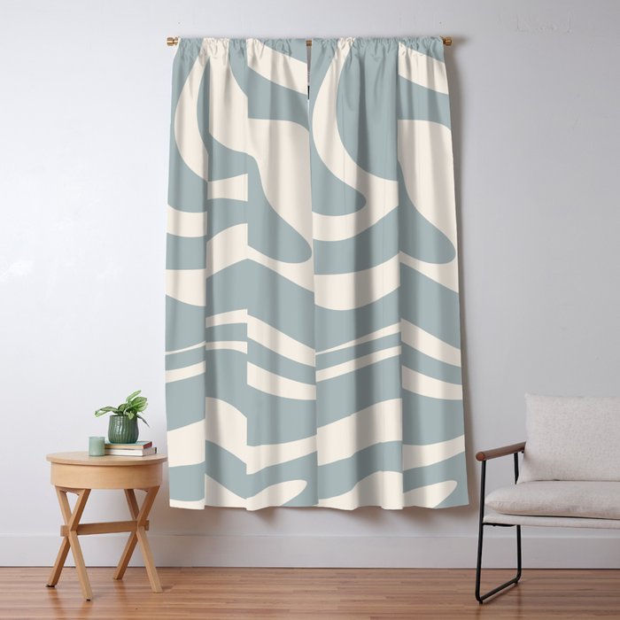 Modern Liquid Swirl Abstract Pattern in Light Blue-Gray and Cream Window Curtain Gallery Image 5