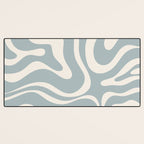 Modern Liquid Swirl Abstract Pattern in Light Blue-Gray and Cream Desk Mat Gallery Image 3