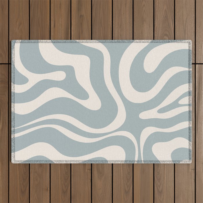 Modern Liquid Swirl Abstract Pattern in Light Blue-Gray and Cream Outdoor Rug Gallery Image 1