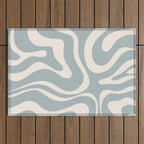 Modern Liquid Swirl Abstract Pattern in Light Blue-Gray and Cream Outdoor Rug Gallery Image 1
