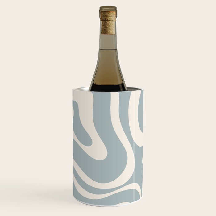 Modern Liquid Swirl Abstract Pattern in Light Blue-Gray and Cream Wine Chiller Gallery Image 1
