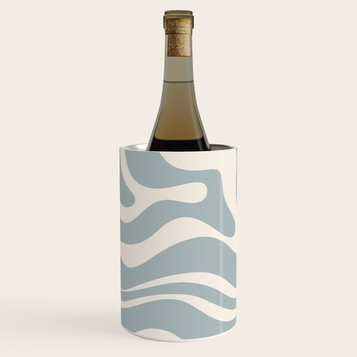 Modern Liquid Swirl Abstract Pattern in Light Blue-Gray and Cream Wine Chiller Gallery Image 2