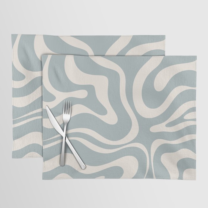Modern Liquid Swirl Abstract Pattern in Light Blue-Gray and Cream Placemat Gallery Image 1