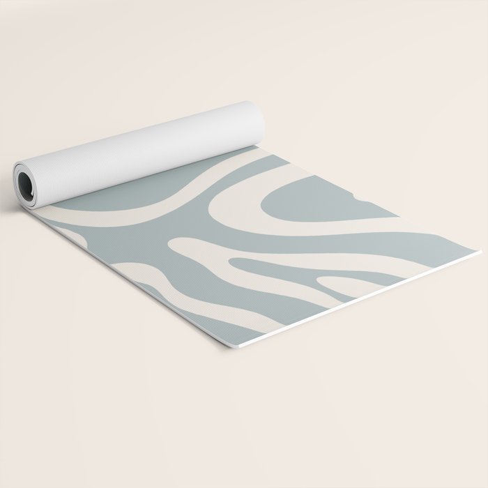 Modern Liquid Swirl Abstract Pattern in Light Blue-Gray and Cream Yoga Mat Gallery Image 2