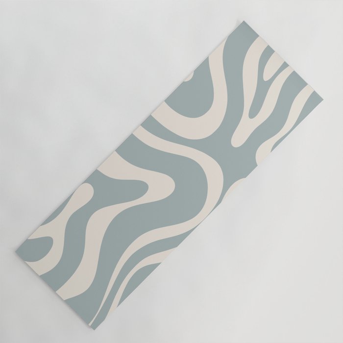 Modern Liquid Swirl Abstract Pattern in Light Blue-Gray and Cream Yoga Mat Gallery Image 1