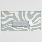 Modern Liquid Swirl Abstract Pattern in Light Blue-Gray and Cream Desk Mat Gallery Image 1