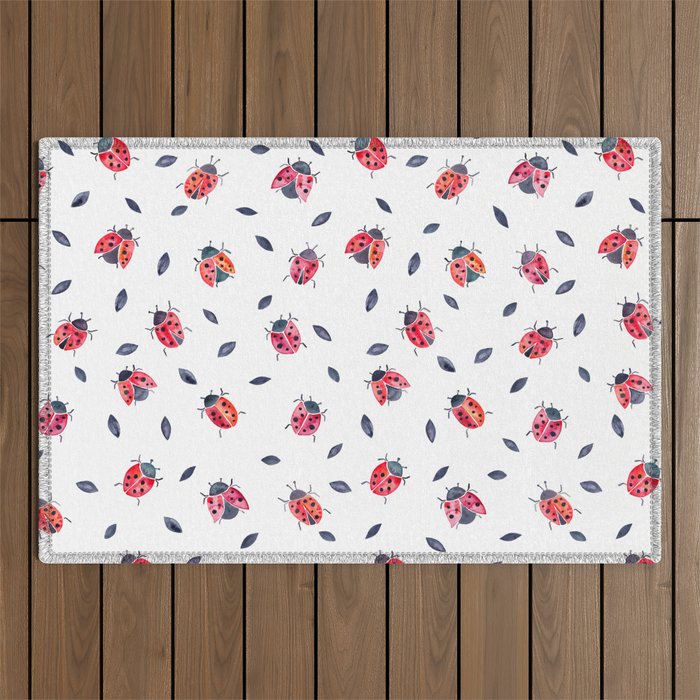 Lucky Ladybugs & Black Leaves Outdoor Rug Gallery Image 1