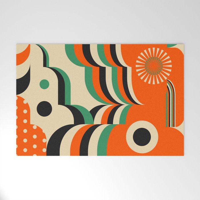 Happy Orange Green Geometric Garden Welcome Mat Gallery Image 1