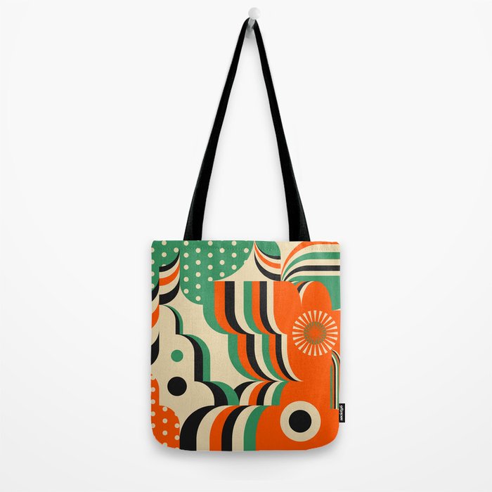 Happy Orange Green Geometric Garden Tote Bag Gallery Image 2