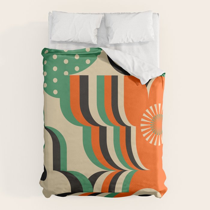 Happy Orange Green Geometric Garden Duvet Cover Gallery Image 6