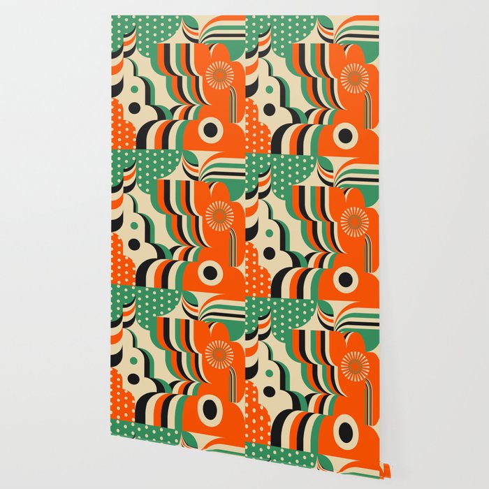 Happy Orange Green Geometric Garden Wallpaper Gallery Image 2