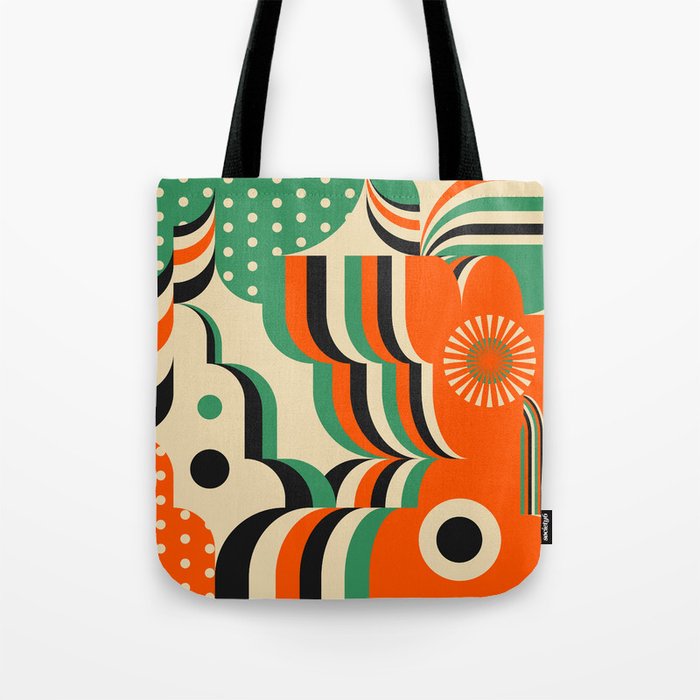 Happy Orange Green Geometric Garden Tote Bag Gallery Image 1