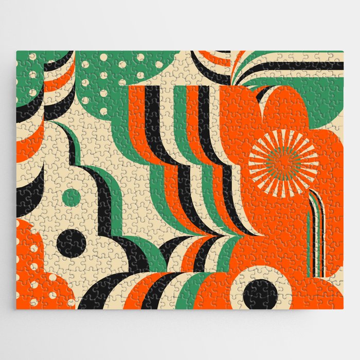 Happy Orange Green Geometric Garden Jigsaw Puzzle Gallery Image 1