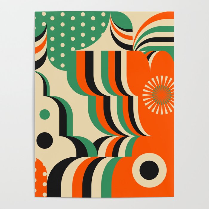 Happy Orange Green Geometric Garden Poster Gallery Image 4