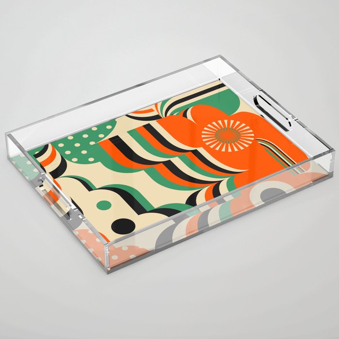 Happy Orange Green Geometric Garden Acrylic Tray Gallery Image 1