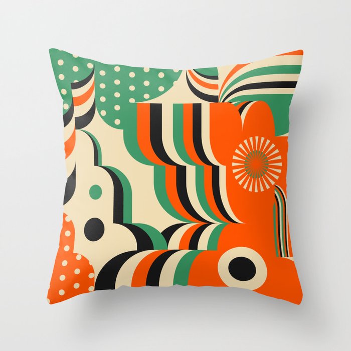 Happy Orange Green Geometric Garden Throw Pillow Gallery Image 6