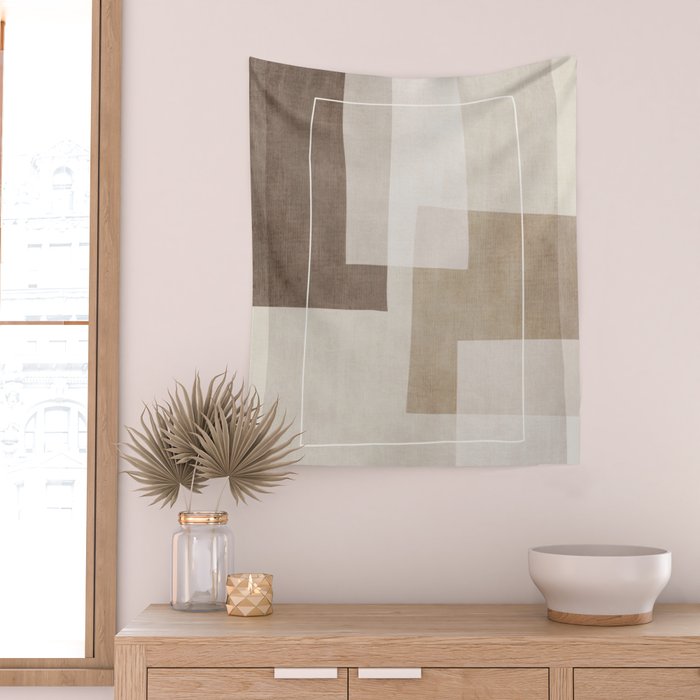 Neutral Minimalist Beige Tones Abstract Artwork Wall Tapestry Gallery Image 2