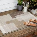 Neutral Minimalist Beige Tones Abstract Artwork Outdoor Rug Gallery Image 2