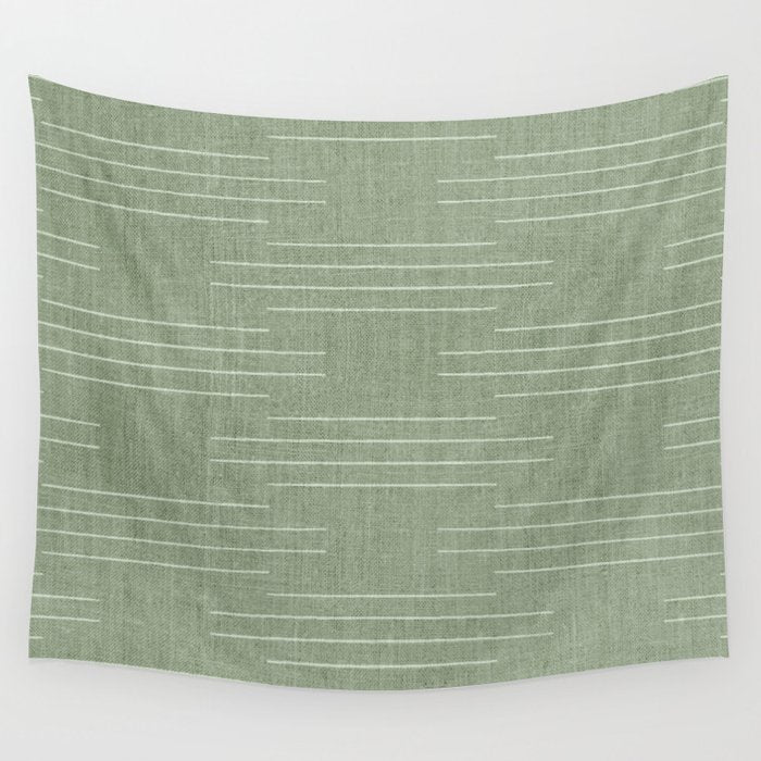 Minimalist, Boho, Line Art in Sage Green Wall Tapestry Gallery Image 1