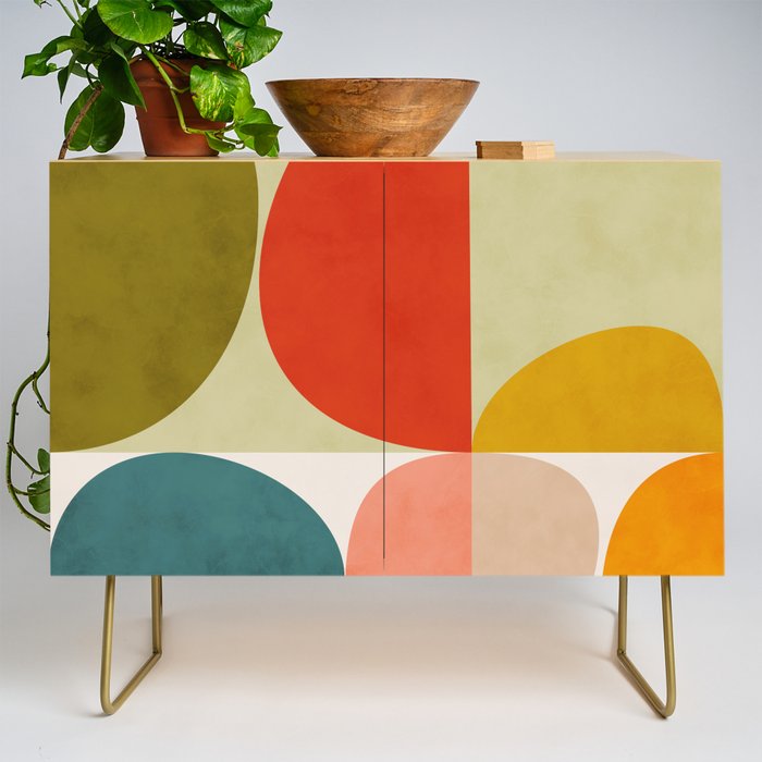 shapes of mid century geometry art Credenza Gallery Image 1