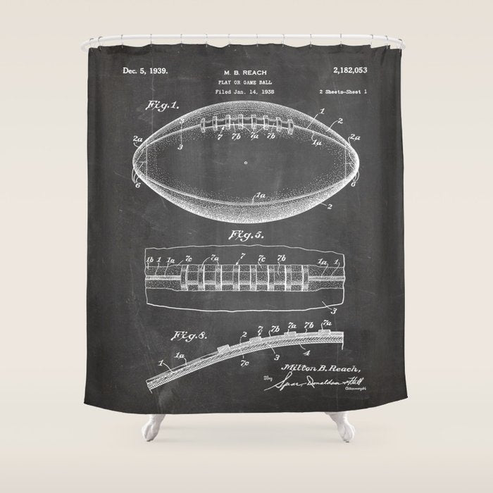 Football Patent - American Football Art - Black Chalkboard Shower Curtain Gallery Image 1