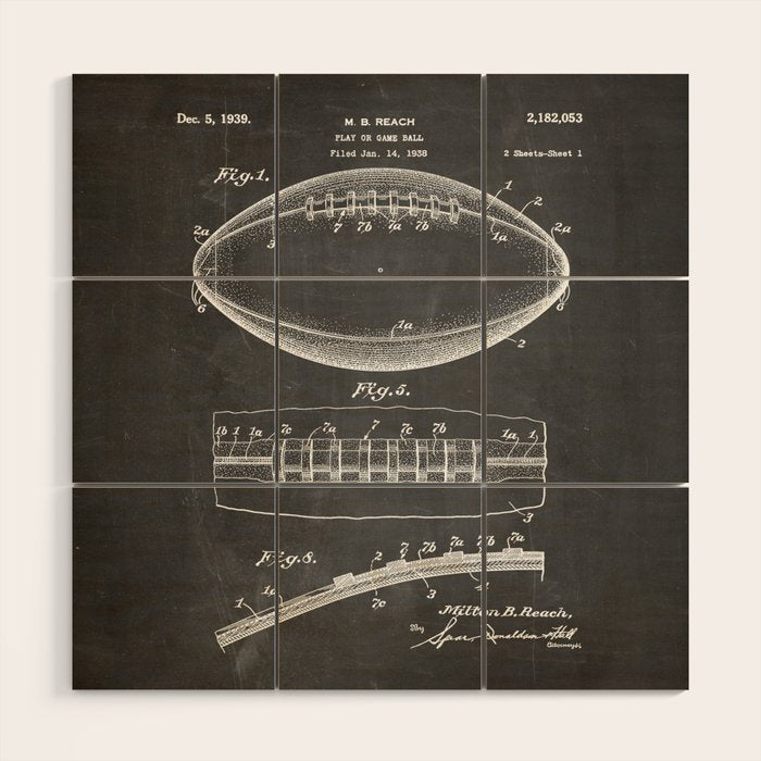 Football Patent - American Football Art - Black Chalkboard Wood Wall Art Gallery Image 1