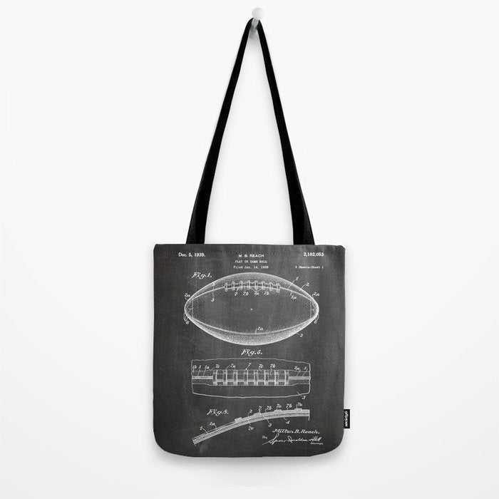 Football Patent - American Football Art - Black Chalkboard Tote Bag Gallery Image 2