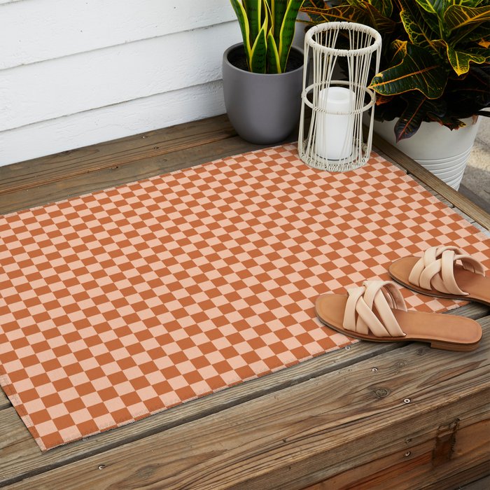 Check IV - Orange â Checkerboard Print Outdoor Rug Gallery Image 2
