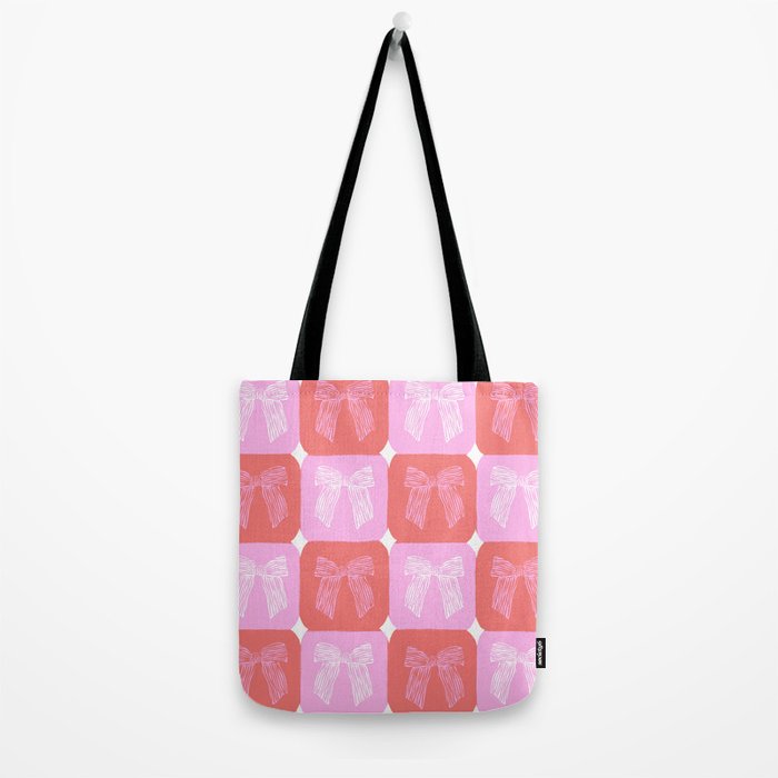 Checkerboard Bows in Pink and Red Tote Bag Gallery Image 2