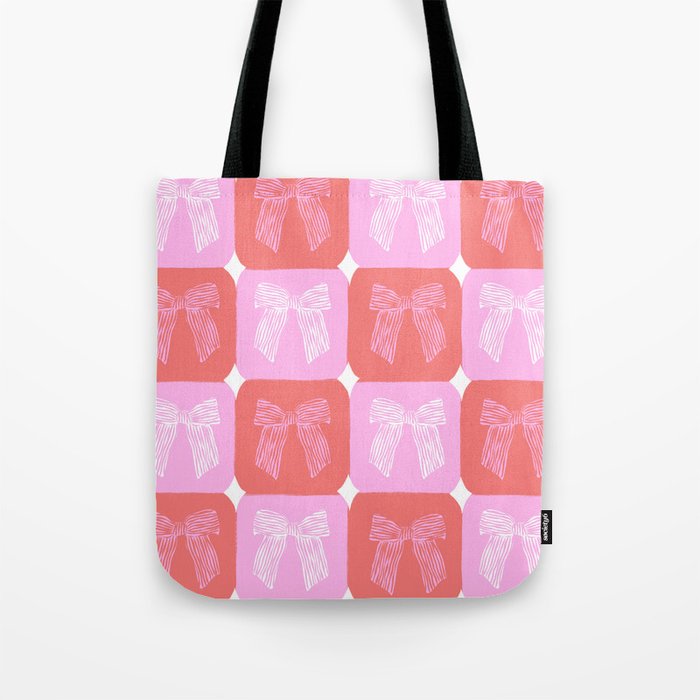 Checkerboard Bows in Pink and Red Tote Bag Gallery Image 1