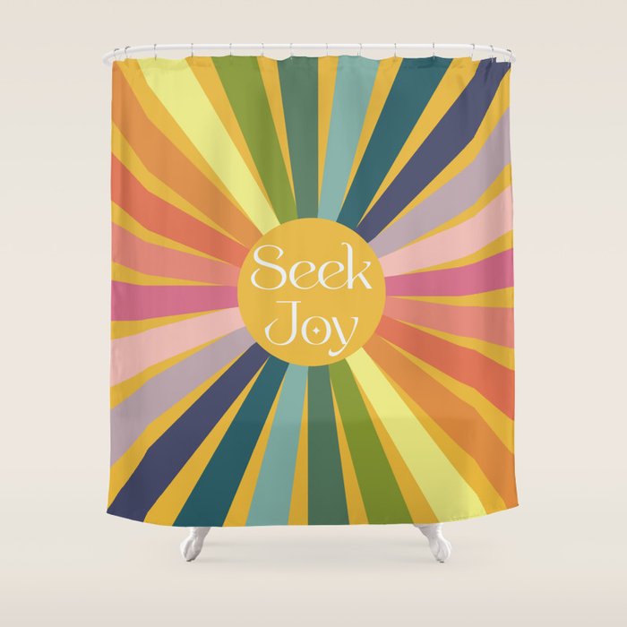 Seek Joy - Retro Inspired Art Print Shower Curtain Gallery Image 1
