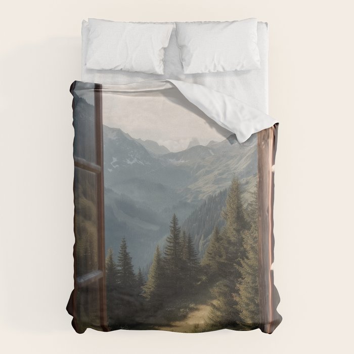 Where the Pines Begin - Alpine Landscape Print Duvet Cover Gallery Image 6