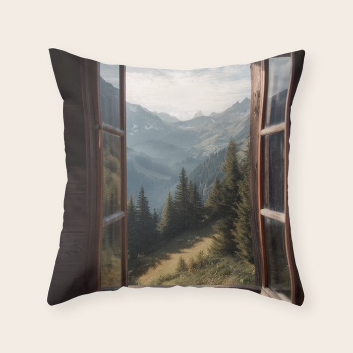 Where the Pines Begin - Alpine Landscape Print Throw Pillow Gallery Image 6