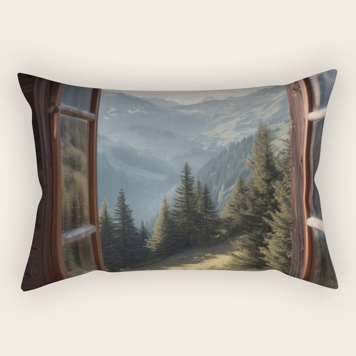 Where the Pines Begin - Alpine Landscape Print Rectangular Pillow Gallery Image 1