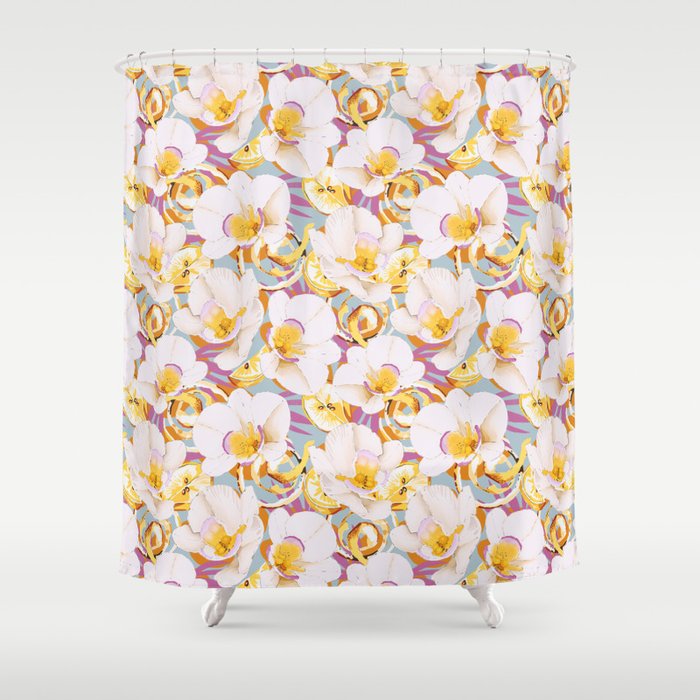 Lemons among the exotic flowers 4 Shower Curtain Gallery Image 1