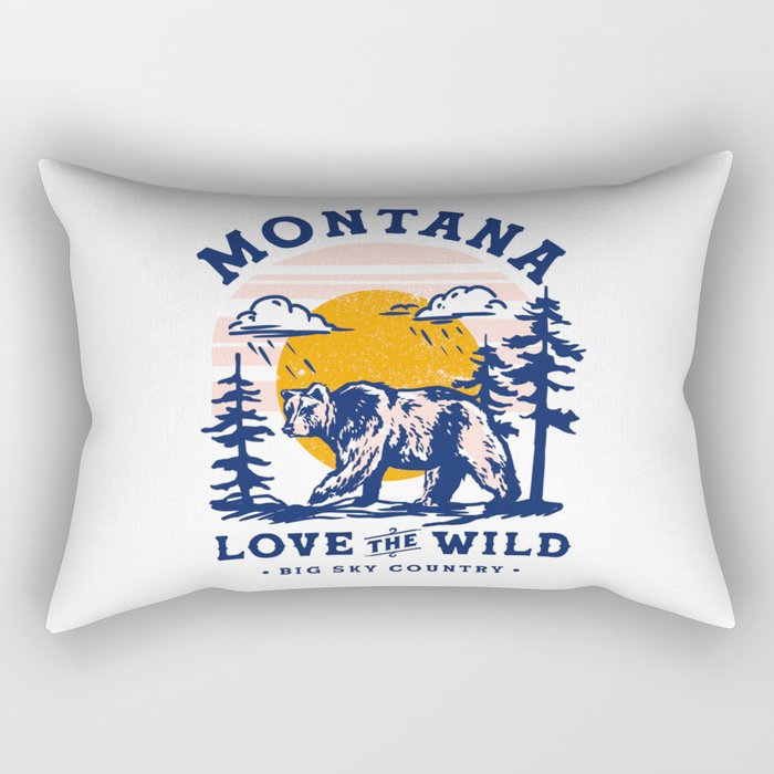 Big Sky Country Montana: Love The Wild. Cool Retro Travel Art Featuring A Bear Rectangular Pillow Gallery Image 2