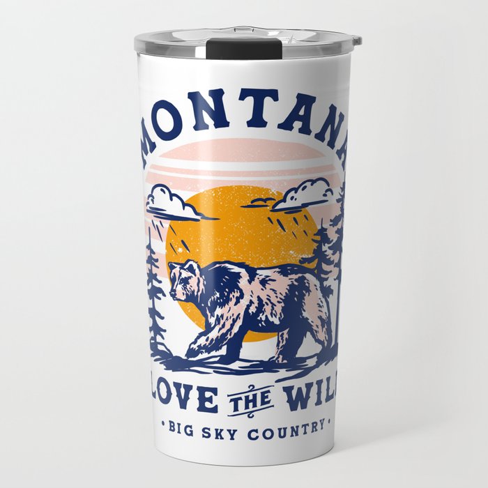 Big Sky Country Montana: Love The Wild. Cool Retro Travel Art Featuring A Bear Travel Mug Gallery Image 1