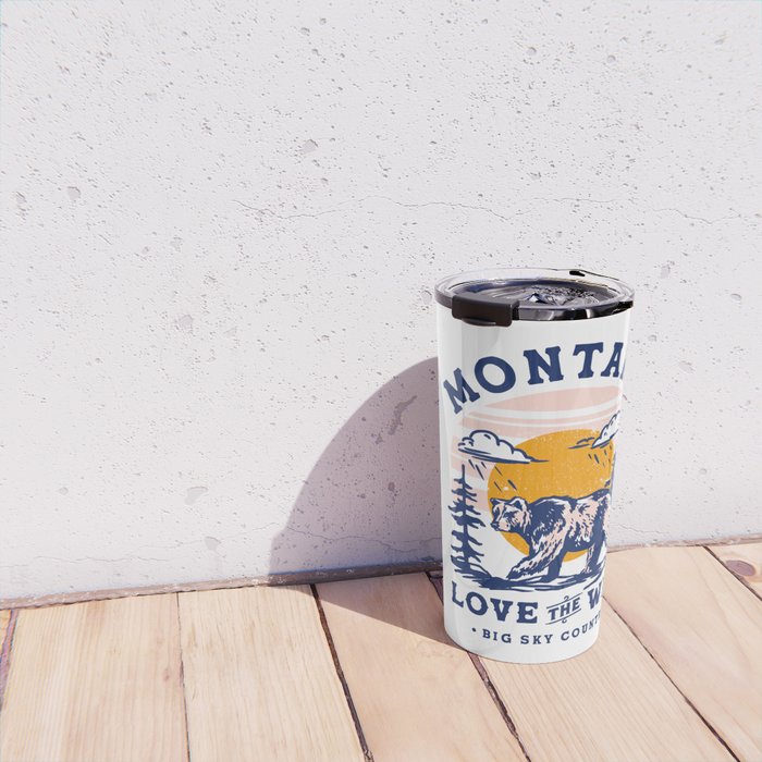 Big Sky Country Montana: Love The Wild. Cool Retro Travel Art Featuring A Bear Travel Mug Gallery Image 4