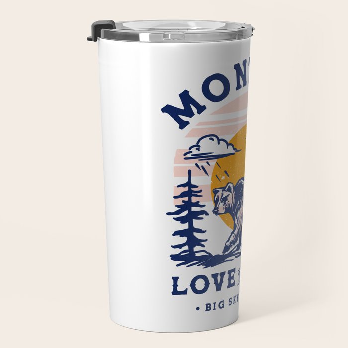 Big Sky Country Montana: Love The Wild. Cool Retro Travel Art Featuring A Bear Travel Mug Gallery Image 3