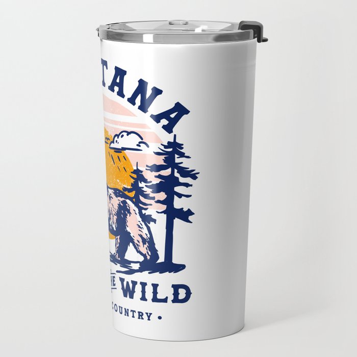 Big Sky Country Montana: Love The Wild. Cool Retro Travel Art Featuring A Bear Travel Mug Gallery Image 2