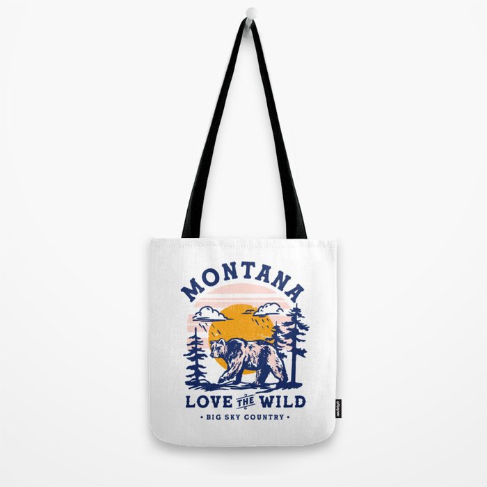 Big Sky Country Montana: Love The Wild. Cool Retro Travel Art Featuring A Bear Tote Bag Gallery Image 2