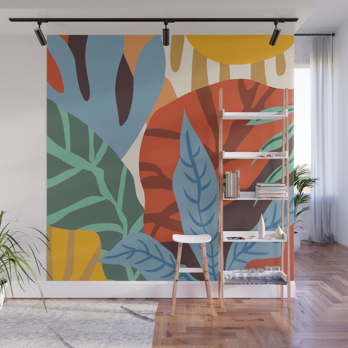Bloom With Grace, Abstract Botanical Nature Painting, Colorful Eclectic Illustration Modern Wall Mural Gallery Image 1