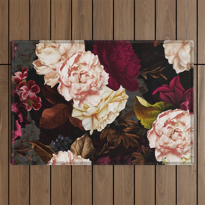 Vintage & Shabby Chic - Midnight Rose and Peony Garden Outdoor Rug Gallery Image 1