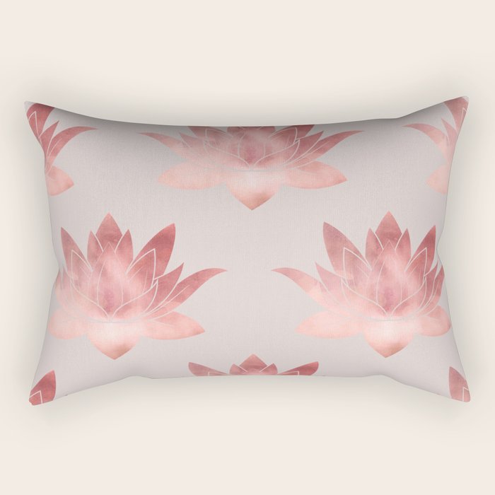 Pink Lotus Flower | Watercolor Texture Rectangular Pillow Gallery Image 2