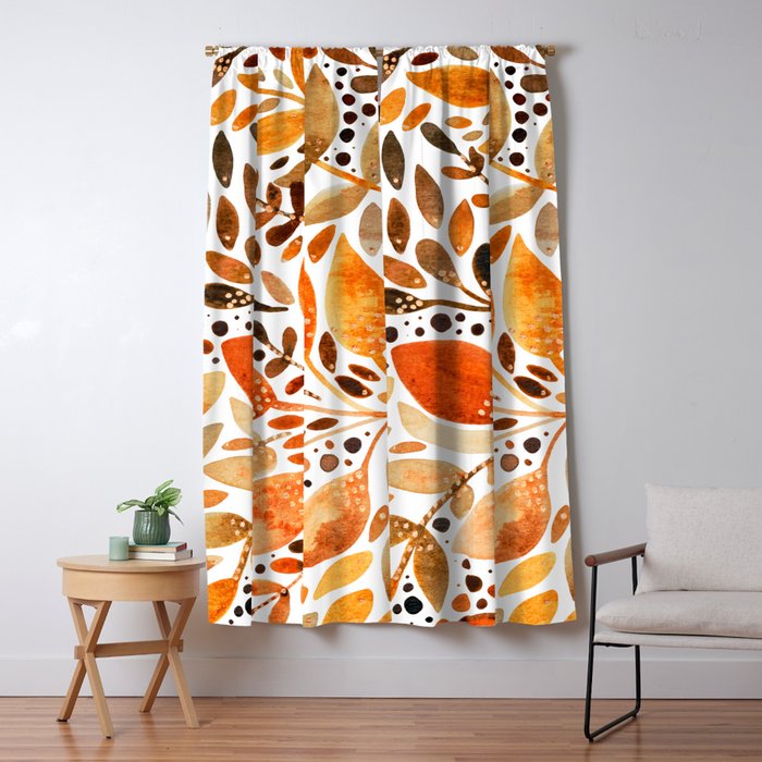 Autumn watercolor leaves Window Curtain Gallery Image 1