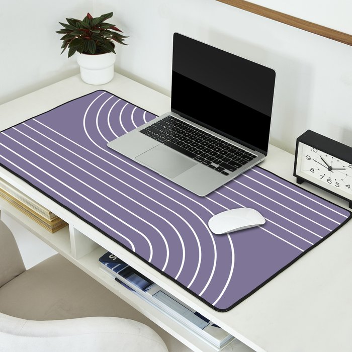 Minimal Line Curvature XXIII Lavender Purple Mid Century Modern Arch Abstract Desk Mat Gallery Image 2
