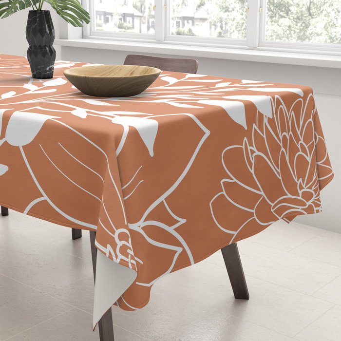 Floral Prints and Leaves, Line Art, Terracotta Tablecloth Gallery Image 3
