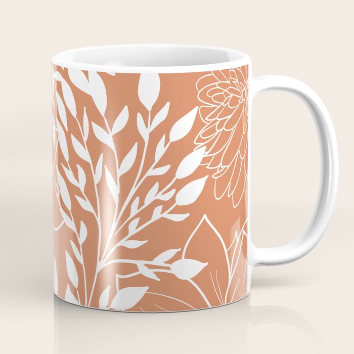 Floral Prints and Leaves, Line Art, Terracotta Coffee Mug Gallery Image 1