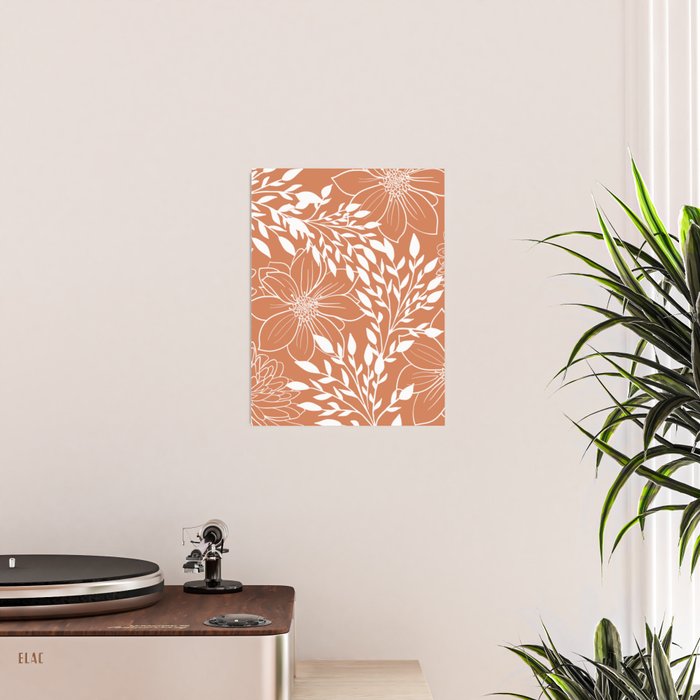 Floral Prints and Leaves, Line Art, Terracotta Poster Gallery Image 2