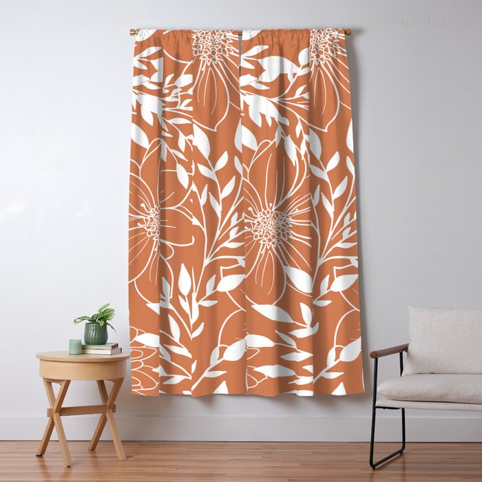 Floral Prints and Leaves, Line Art, Terracotta Window Curtain Gallery Image 5